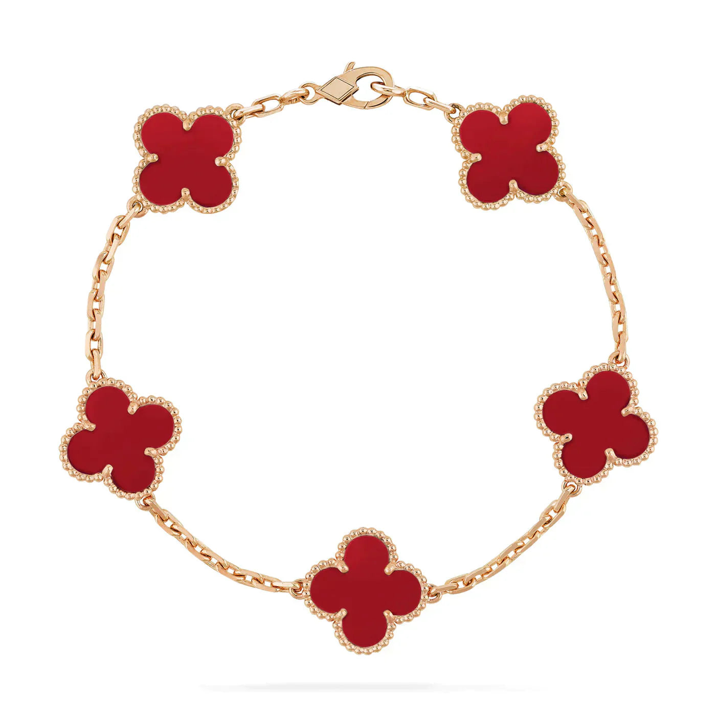 CLOVER 5 MOTIFS RED AGATE BRACELET