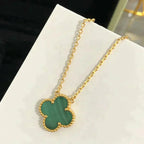 CLOVER 15MM MALACHITE SINGLE FLOWER NECKLACE
