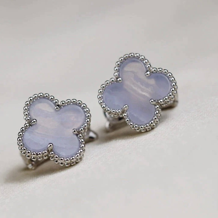 CLOVER MEDIUM 1 MOTIFS WHITE MOP EARRINGS SILVER