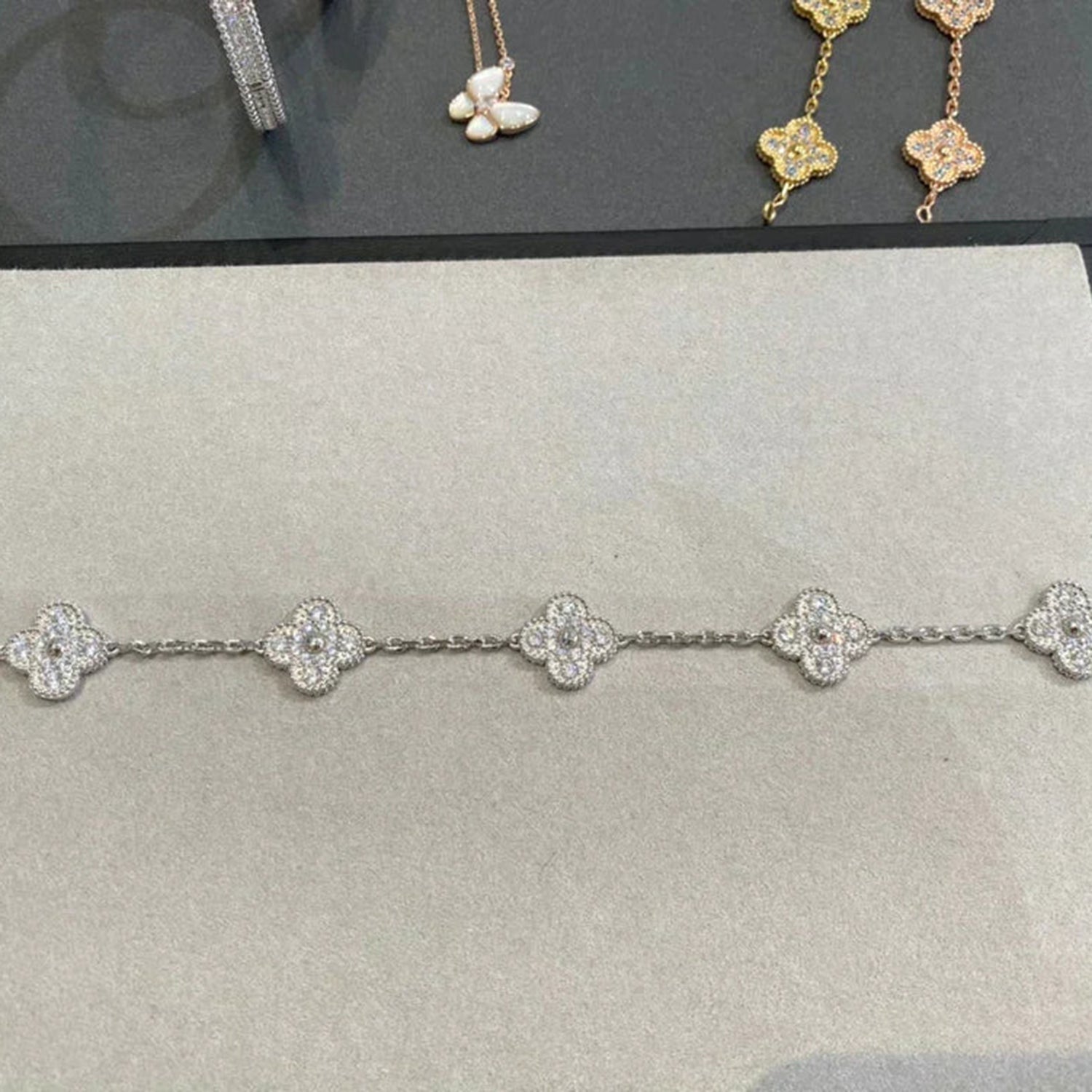 CLOVER 5 MOTIFS DIAMOND BRACELET SILVER