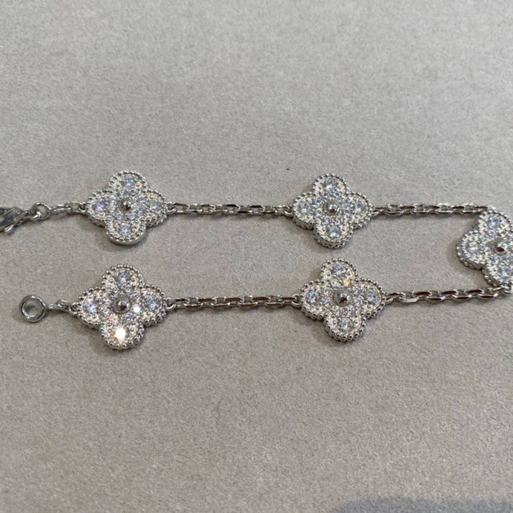 CLOVER 5 MOTIFS DIAMOND BRACELET SILVER