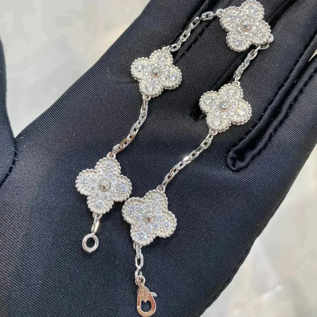 CLOVER 5 MOTIFS DIAMOND BRACELET SILVER