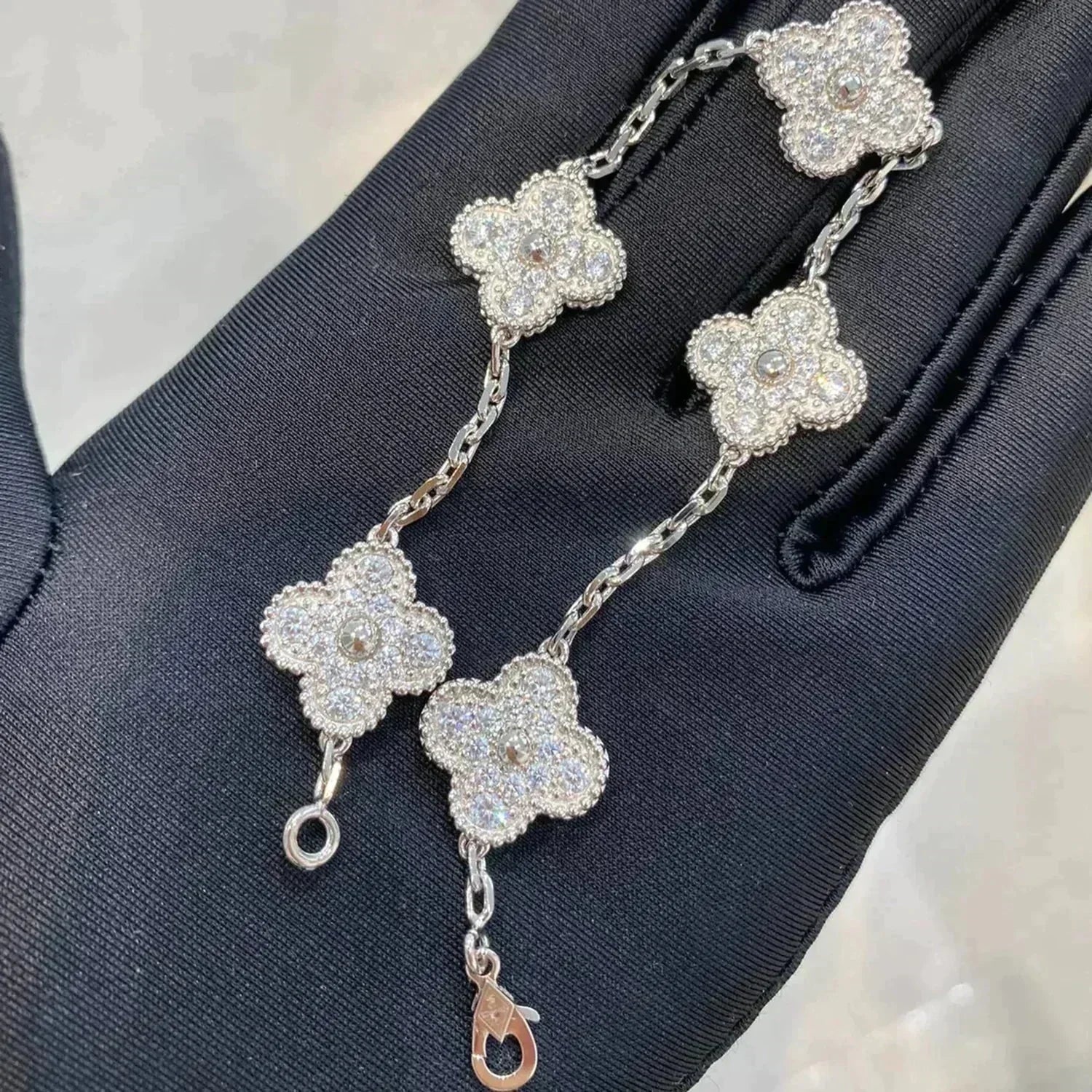 CLOVER 5 MOTIFS DIAMOND BRACELET SILVER