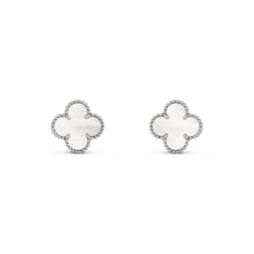 CLOVER MEDIUM 1 MOTIFS WHITE MOP EARRINGS SILVER