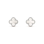 CLOVER MEDIUM 1 MOTIFS WHITE MOP EARRINGS SILVER