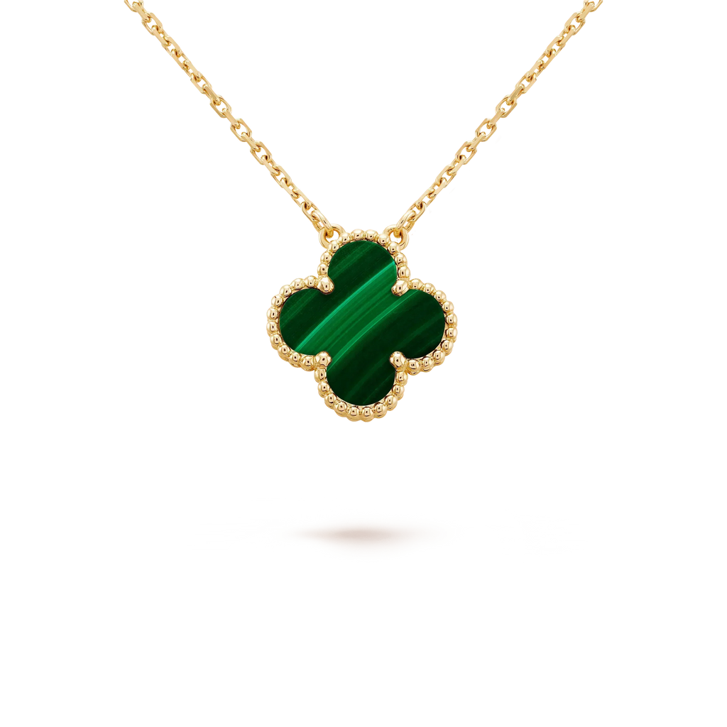CLOVER 15MM MALACHITE SINGLE FLOWER NECKLACE