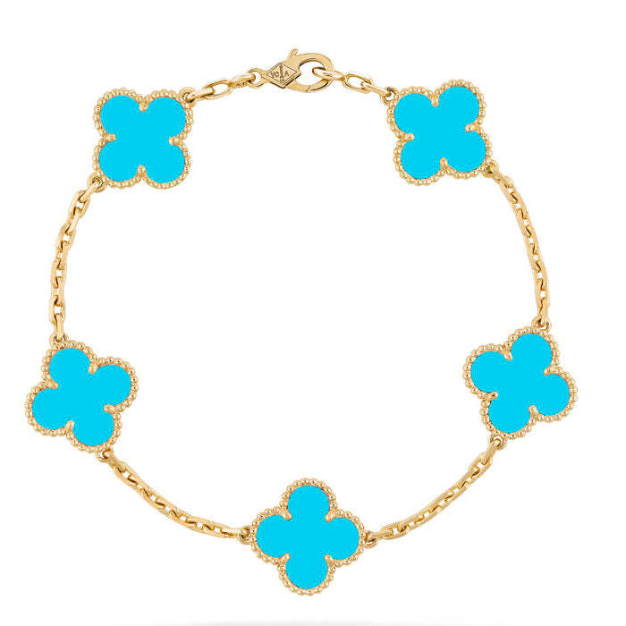 CLOVER 5 MOTIFS TURQUOISE BRACELET