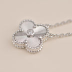 CLOVER 15MM DIAMOND LASER NECKLACE SILVER