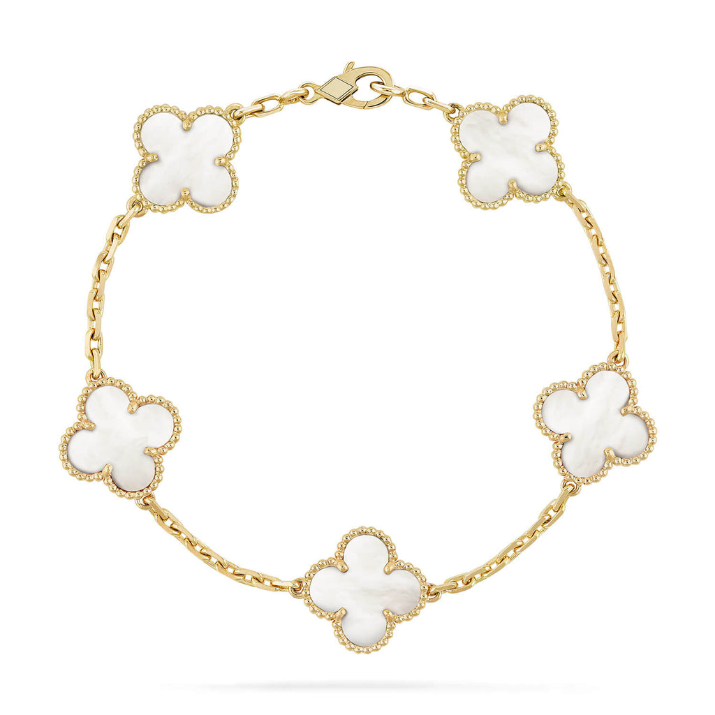CLOVER 5 MOTIF WHITE MOP BRACELET