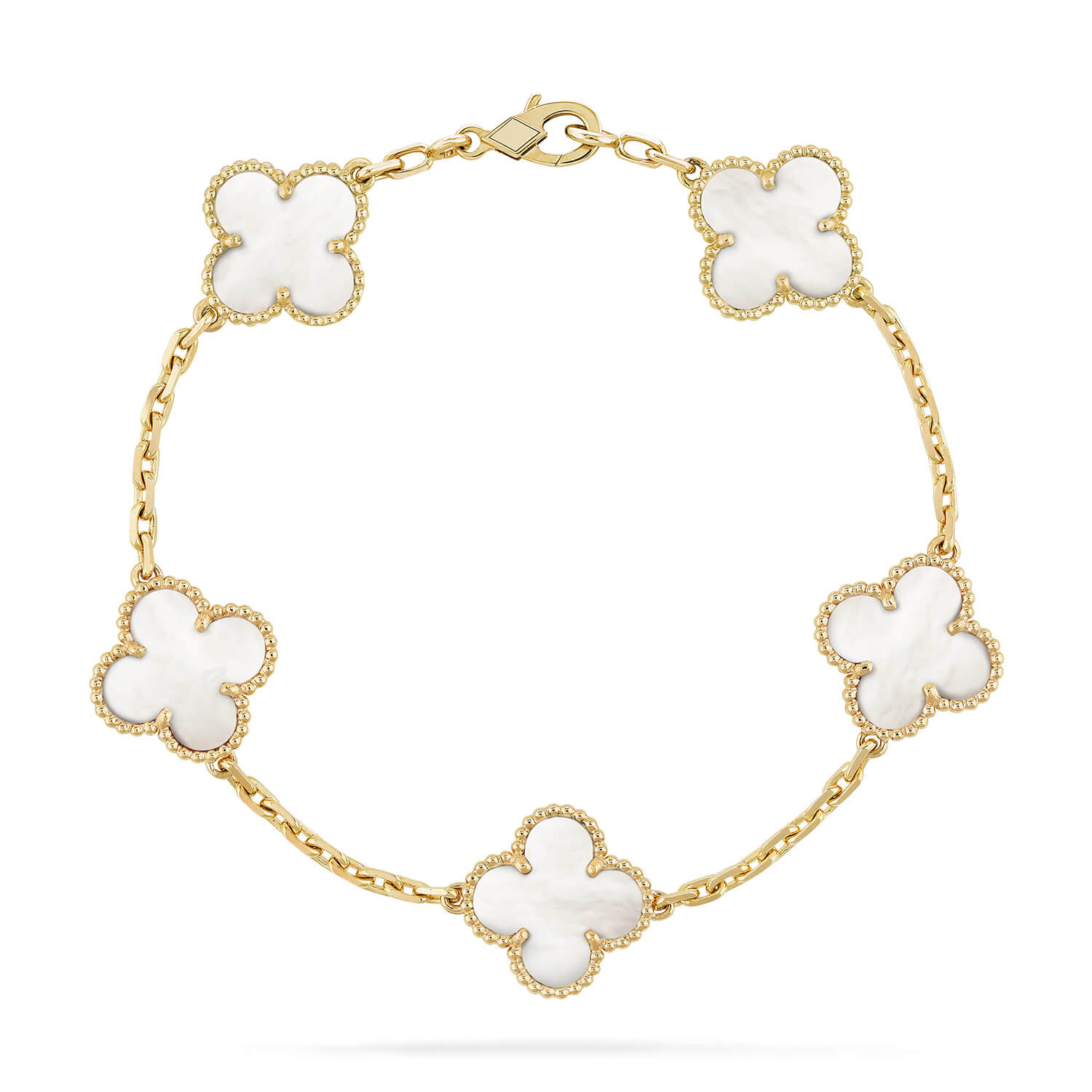 CLOVER 5 MOTIF WHITE MOP BRACELET
