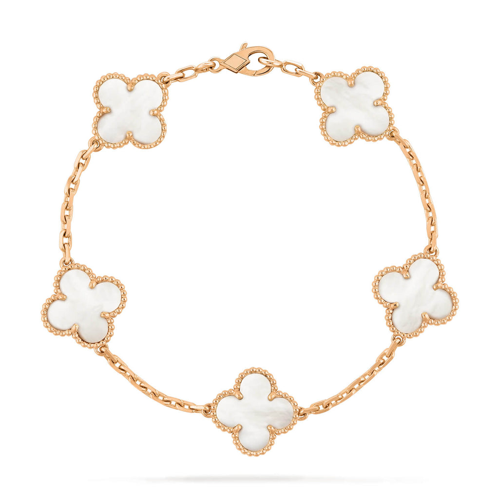 CLOVER 5 MOTIF WHITE MOP BRACELET