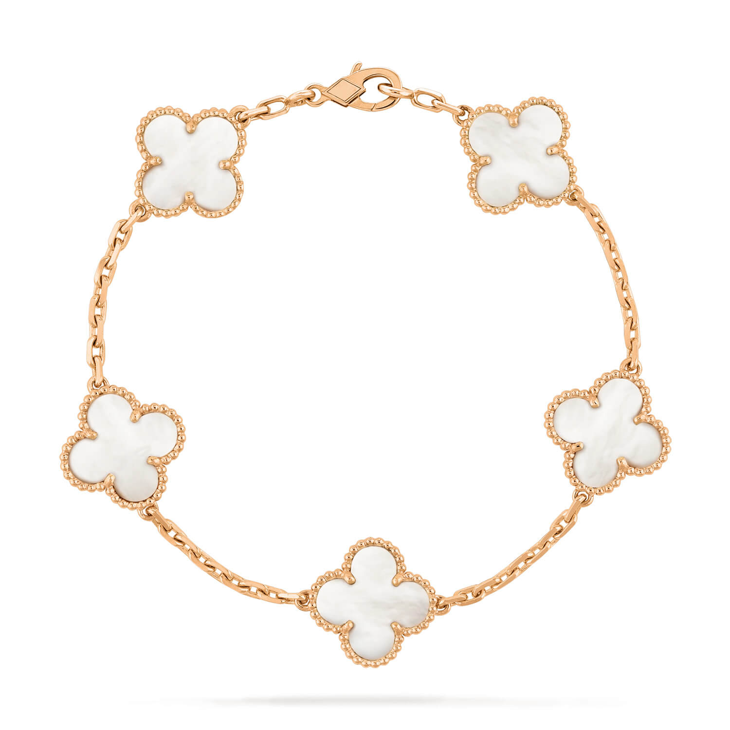 CLOVER 5 MOTIF WHITE MOP BRACELET