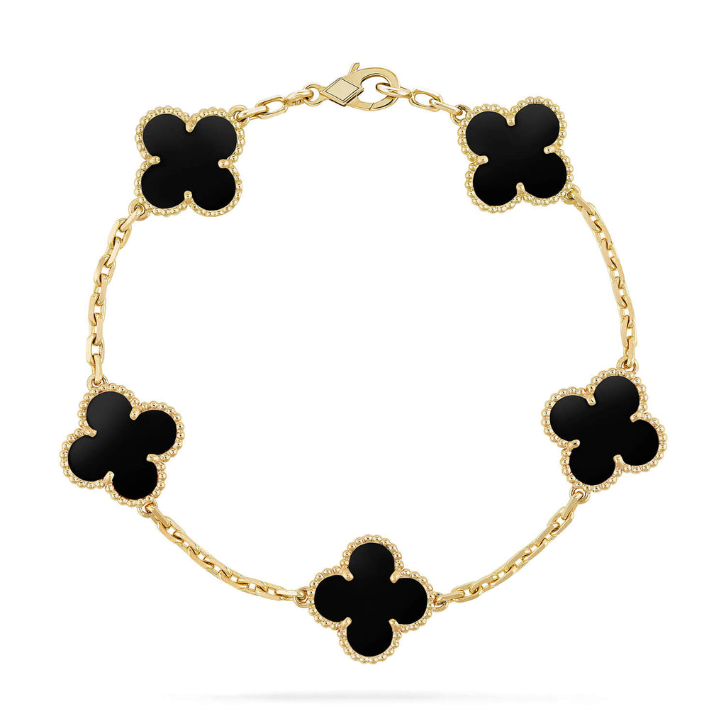 CLOVER 5 MOTIFS BLACK ONYX BRACELET
