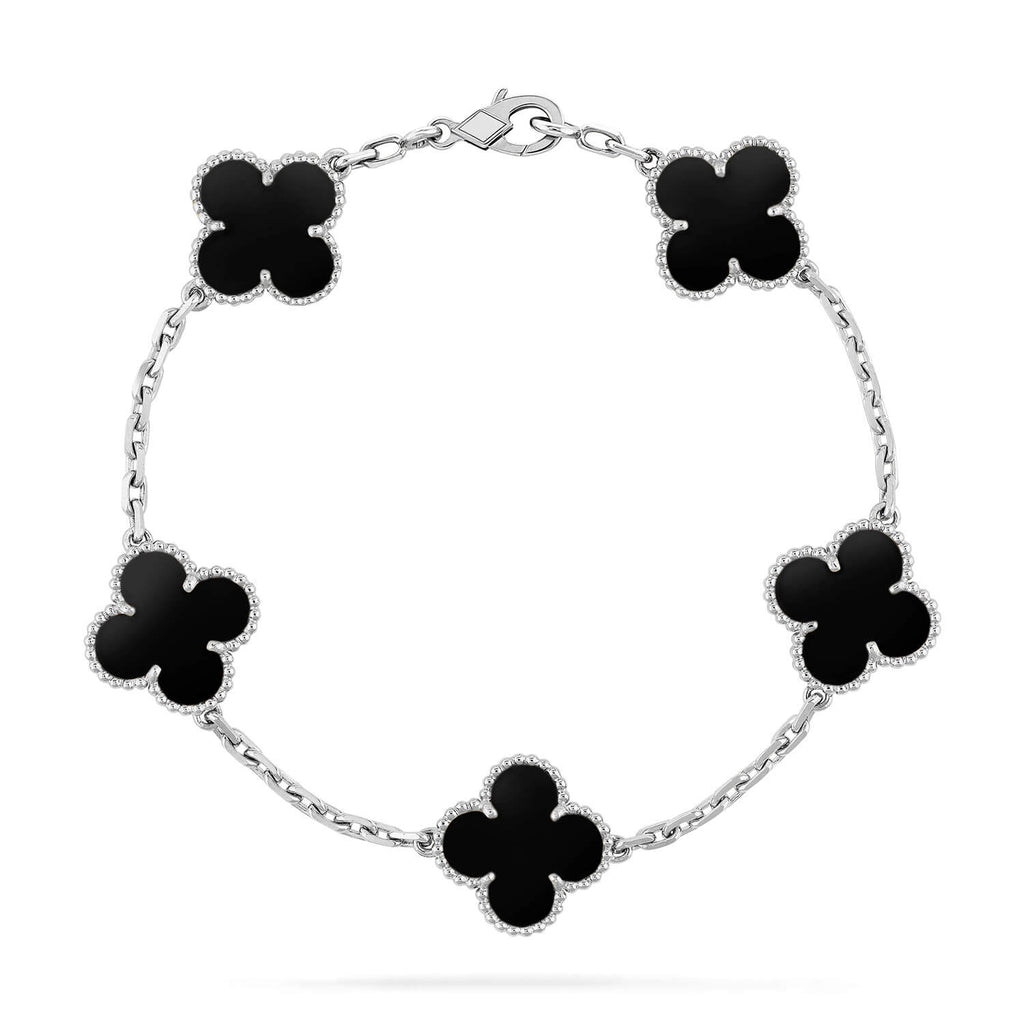 CLOVER 5 MOTIF ONYXS BRACELET SILVER