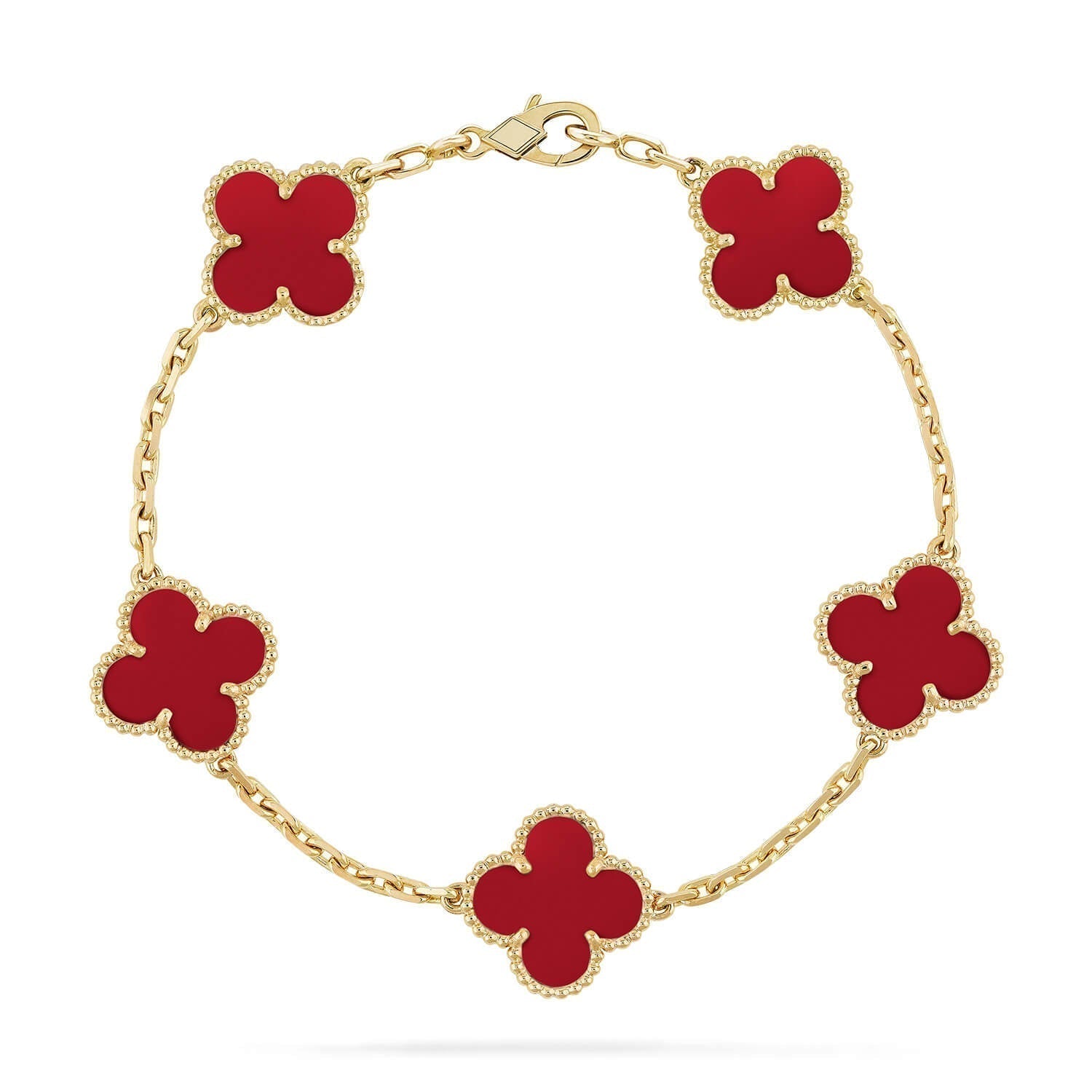 CLOVER 5 MOTIFS RED AGATE BRACELET