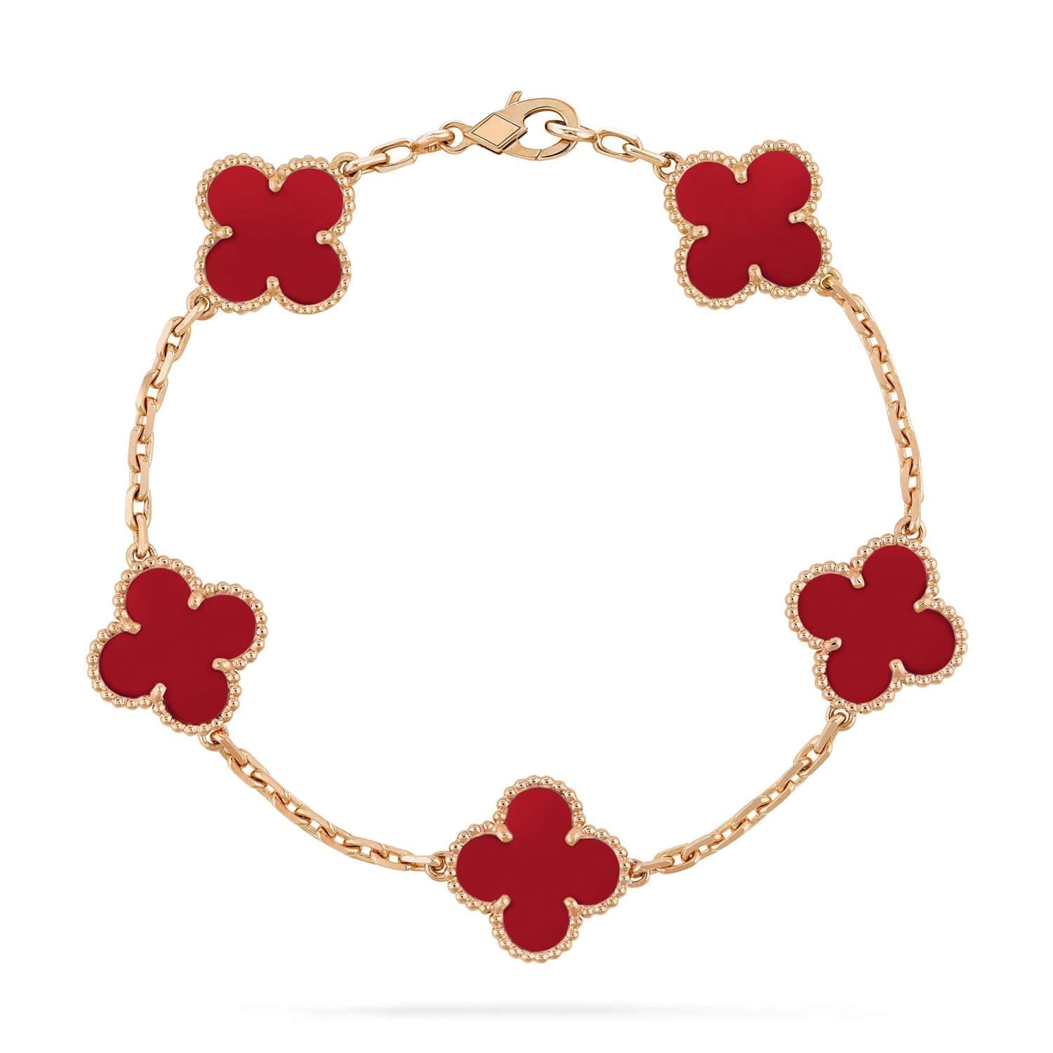 CLOVER 5 MOTIFS RED AGATE BRACELET