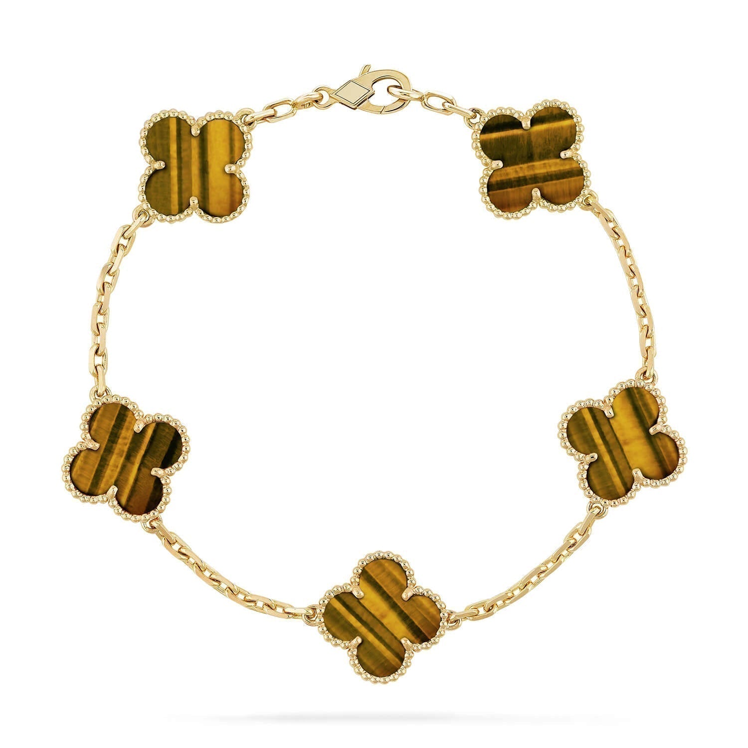 CLOVER 5 MOTIFS TIGER EYE BRACELET