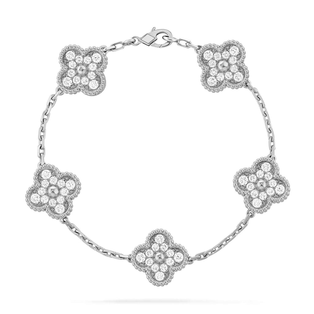 CLOVER 5 MOTIFS DIAMOND BRACELET SILVER