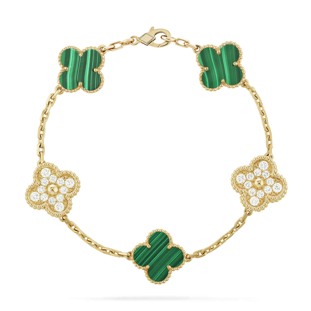 CLOVER 5 MOTIF MALACHITE DIAMOND BRACELET
