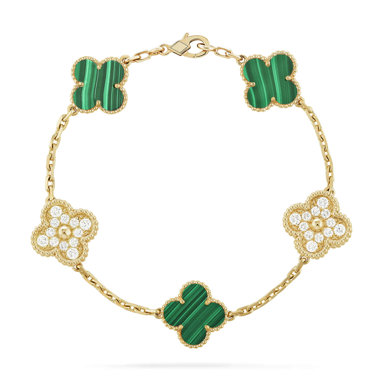 CLOVER 5 MOTIF MALACHITE DIAMOND BRACELET