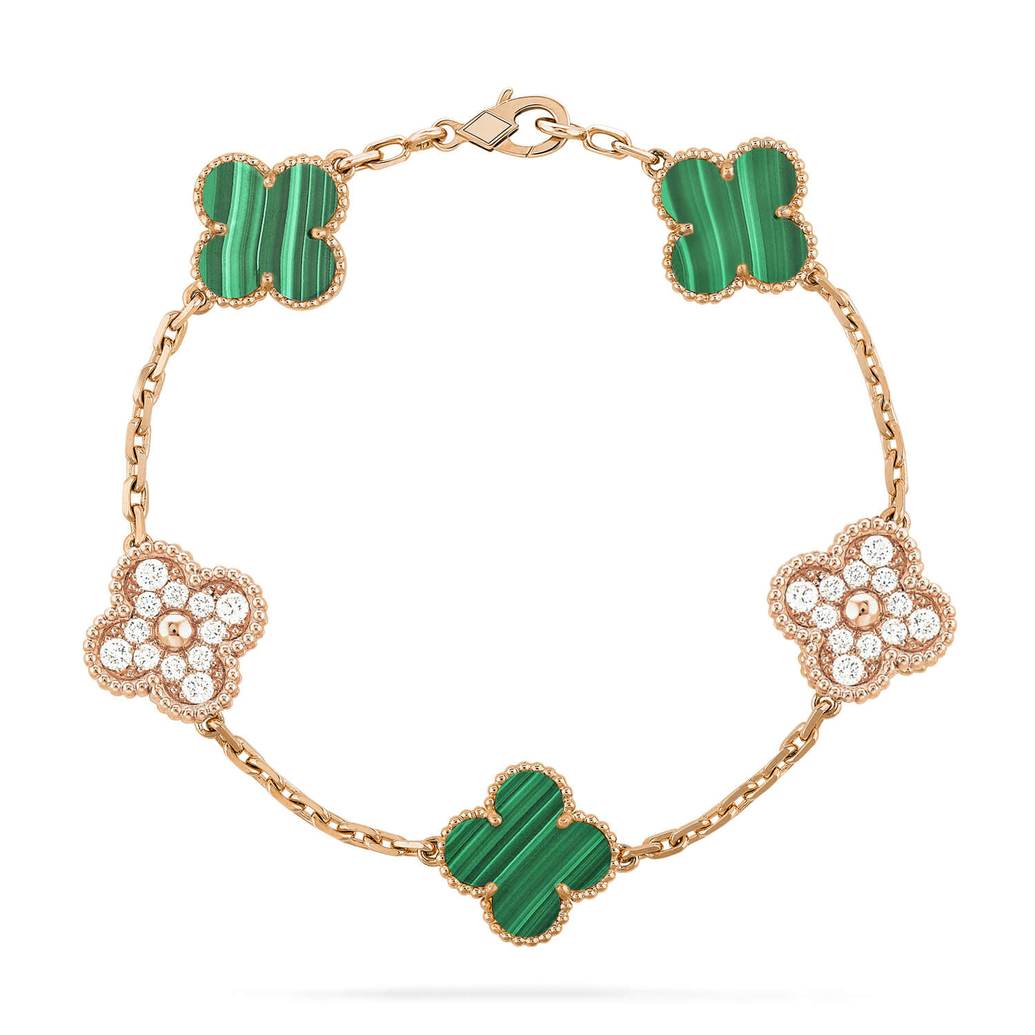 CLOVER 5 MOTIF MALACHITE DIAMOND BRACELET
