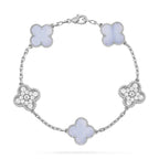 CLOVER 5 MOTIF DIAMOND PURPLE CHALCEDONY BRACELET SILVER