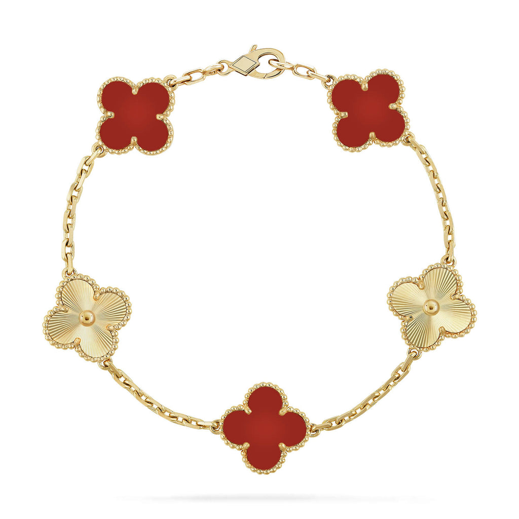 CLOVER 5 MOTIFS CARNELIAN GOLD BRACELET