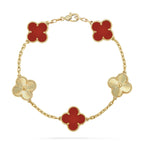 CLOVER 5 MOTIFS CARNELIAN GOLD BRACELET
