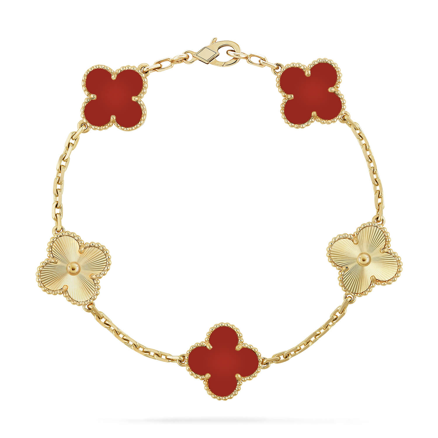 CLOVER 5 MOTIFS CARNELIAN GOLD BRACELET