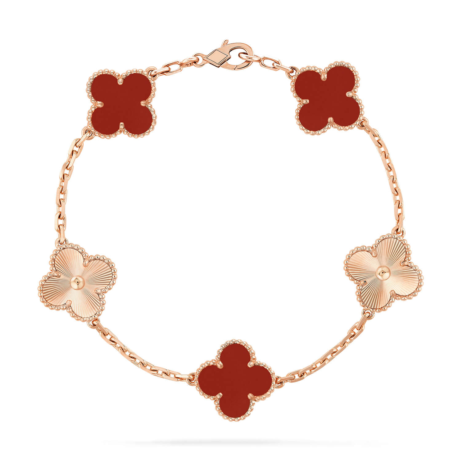 CLOVER 5 MOTIFS CARNELIAN GOLD BRACELET