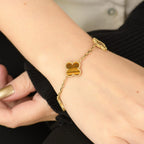 CLOVER 5 MOTIFS TIGER EYE BRACELET