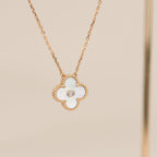 CLOVER 15MM DIAMOND WHITE FRITILLARIA NECKLACE