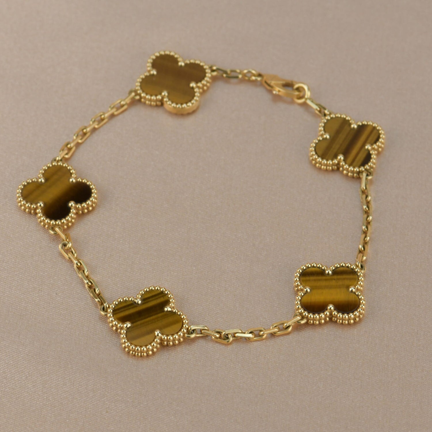 CLOVER 5 MOTIFS TIGER EYE BRACELET