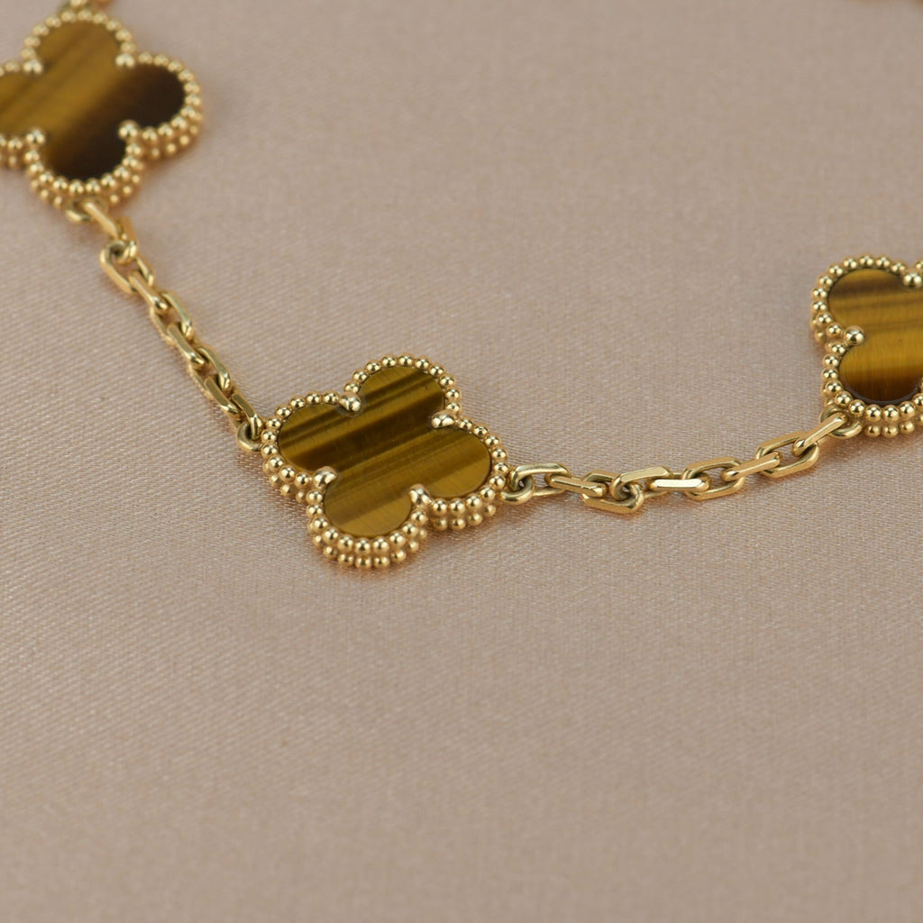 CLOVER 5 MOTIFS TIGER EYE BRACELET