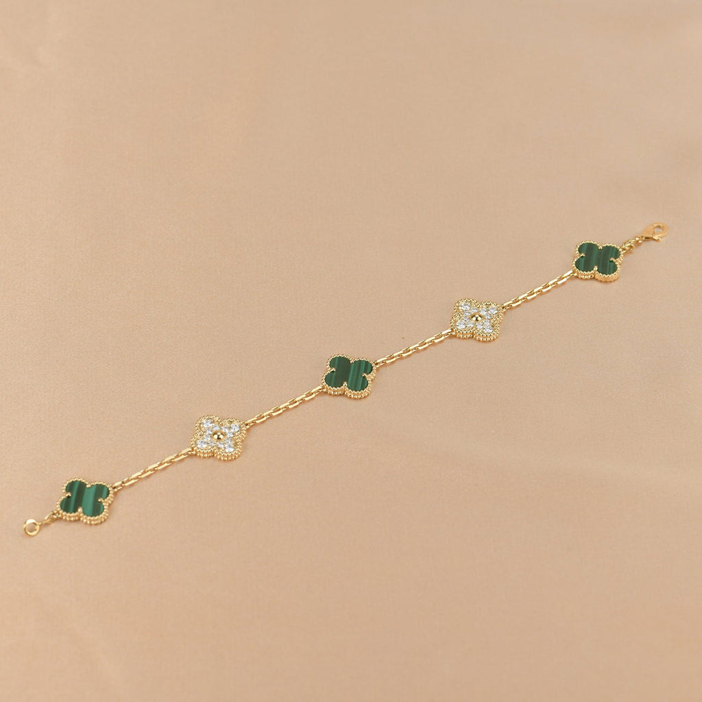 CLOVER 5 MOTIF MALACHITE DIAMOND BRACELET