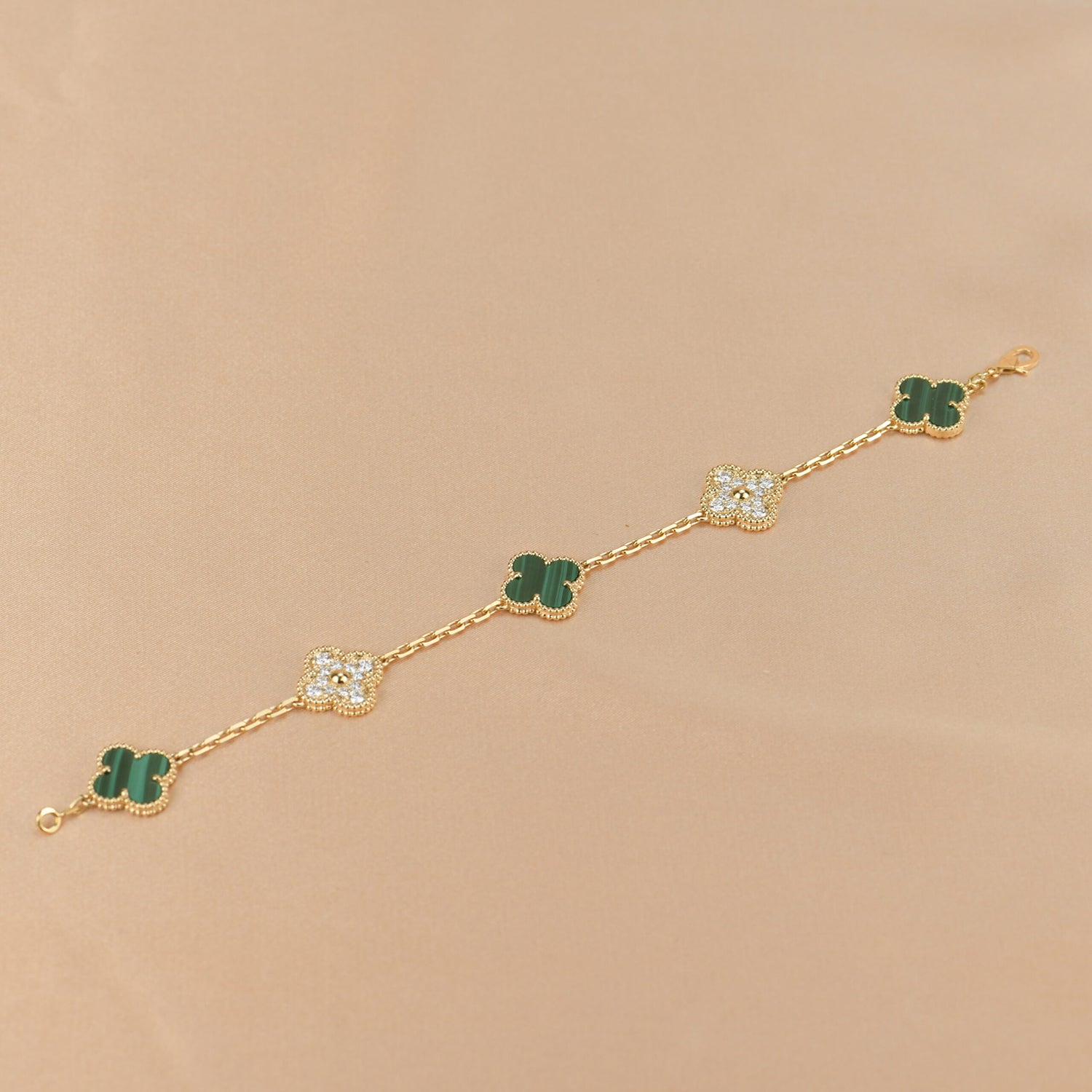 CLOVER 5 MOTIF MALACHITE DIAMOND BRACELET