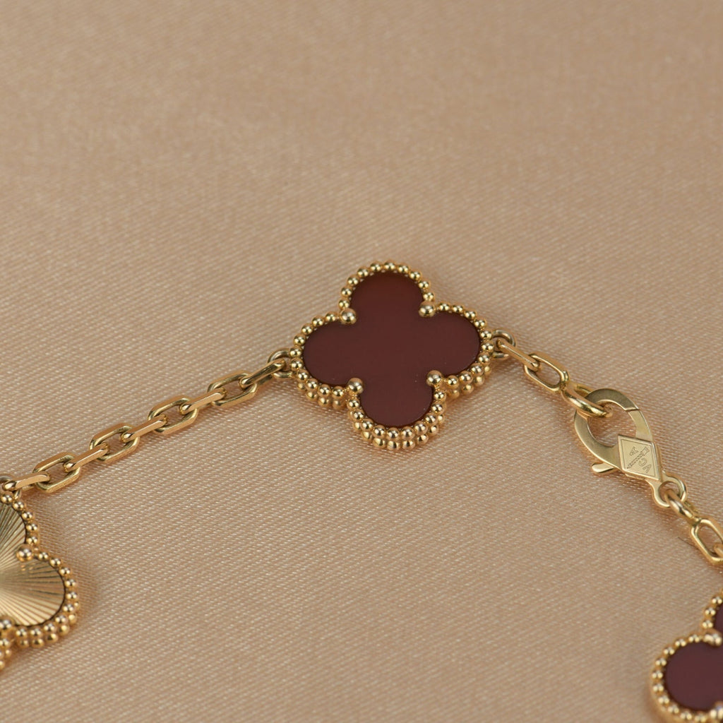 CLOVER 5 MOTIFS CARNELIAN GOLD BRACELET