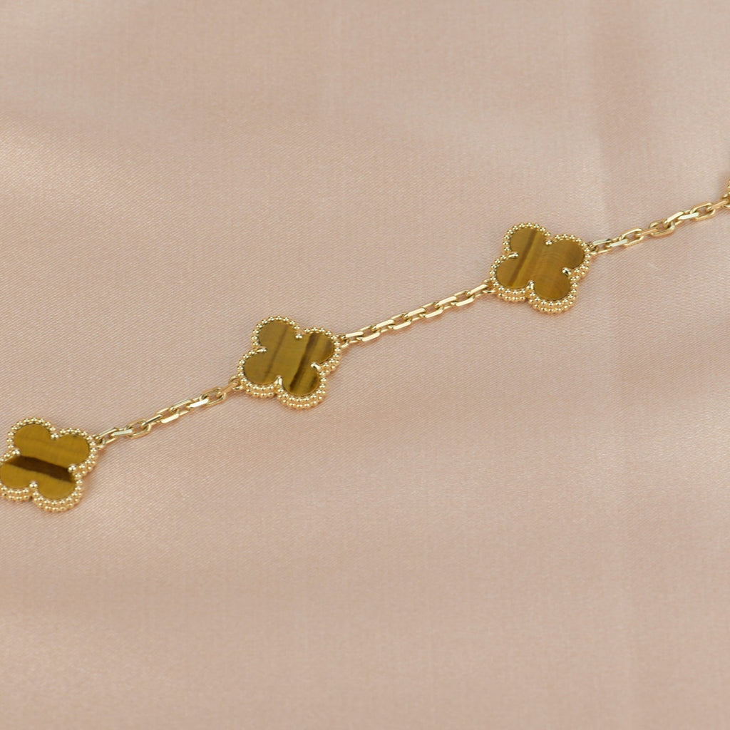 CLOVER 5 MOTIFS TIGER EYE BRACELET