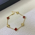 CLOVER 6 MOTIF RED AGATE LASER BRACELET