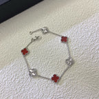 CLOVER 6 MOTIF RED AGATE LASER BRACELET