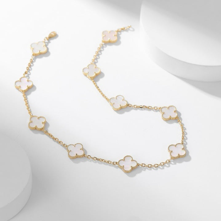 CLOVERS THE 10-MOTIFS WHITE MOTHER OF PEARL NECKLACE