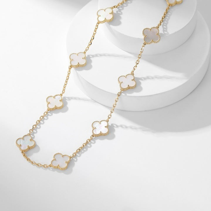 CLOVERS THE 10-MOTIFS WHITE MOTHER OF PEARL NECKLACE