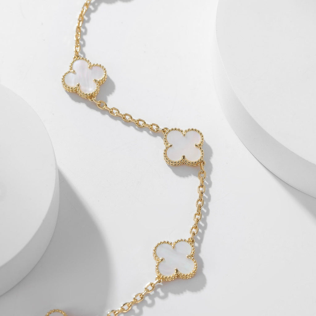CLOVERS THE 10-MOTIFS WHITE MOTHER OF PEARL NECKLACE