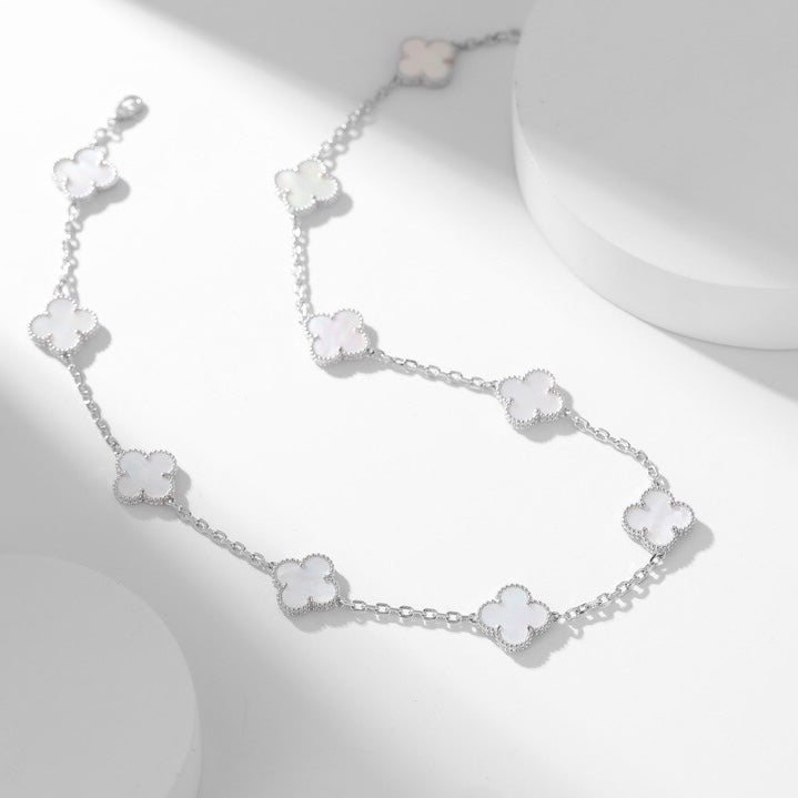 CLOVERS THE 10-MOTIFS WHITE MOTHER OF PEARL NECKLACE