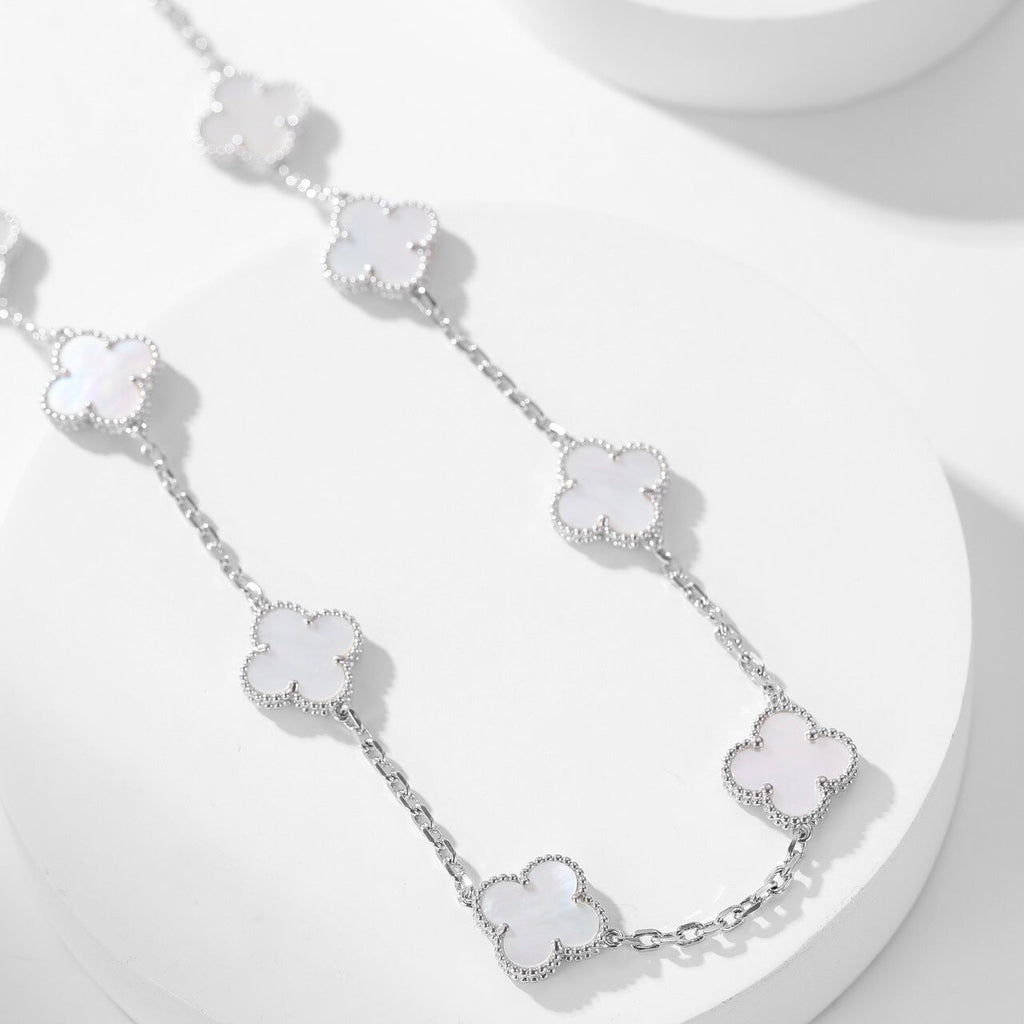 CLOVERS THE 10-MOTIFS WHITE MOTHER OF PEARL NECKLACE