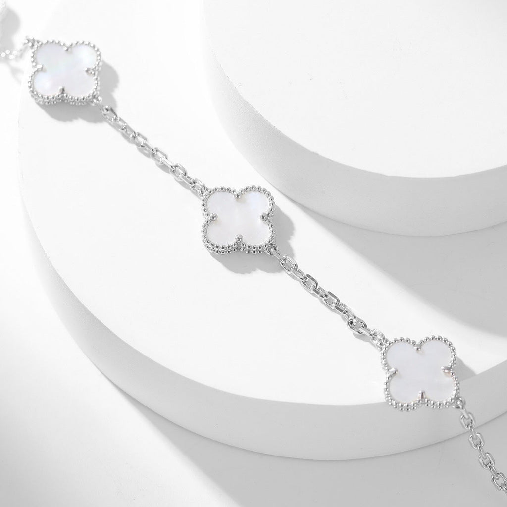 CLOVERS THE 10-MOTIFS WHITE MOTHER OF PEARL NECKLACE