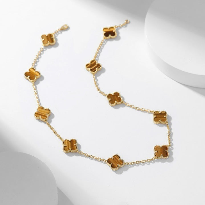 CLOVERS THE 10-MOTIFS TIGER EYE NECKLACE