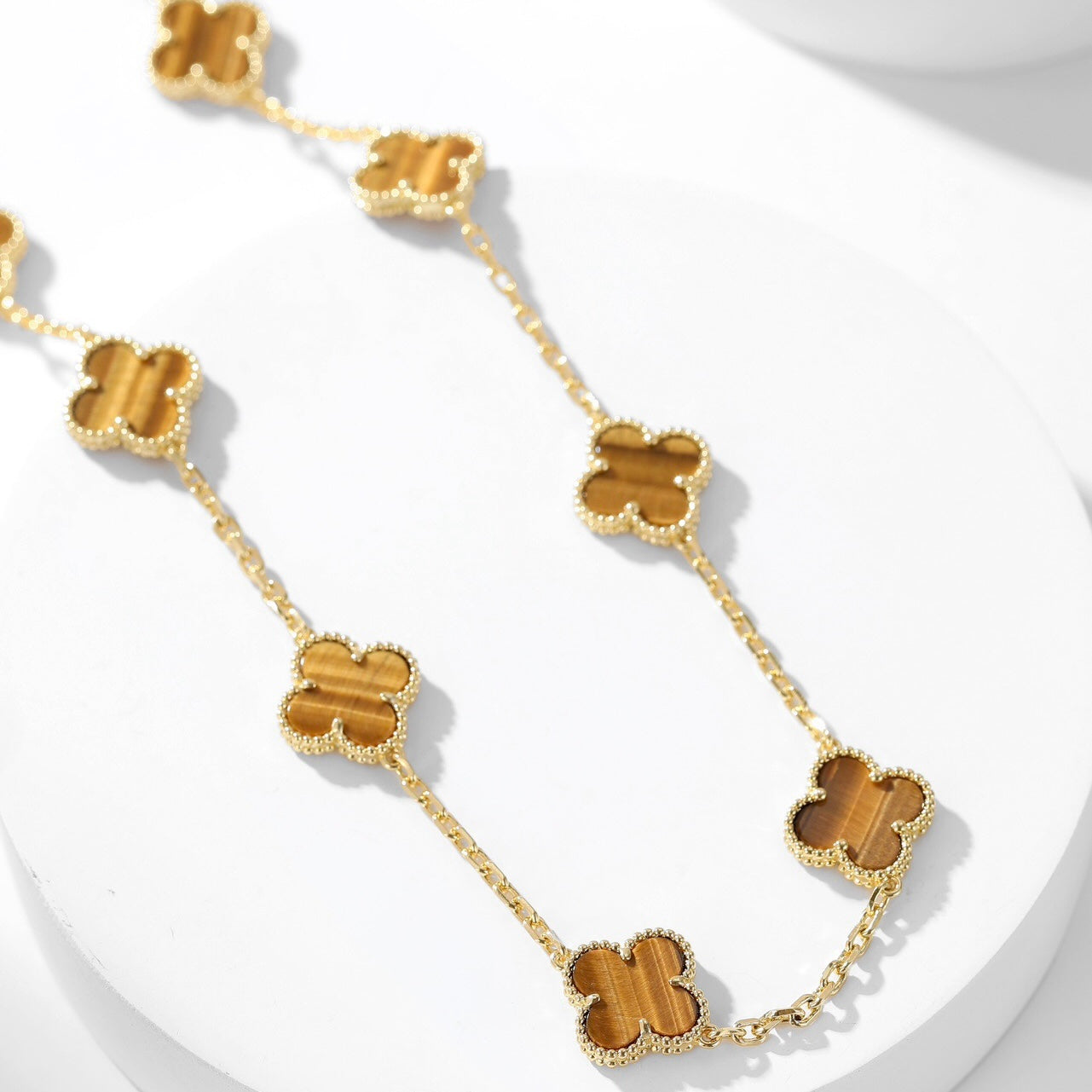 CLOVERS THE 10-MOTIFS TIGER EYE NECKLACE
