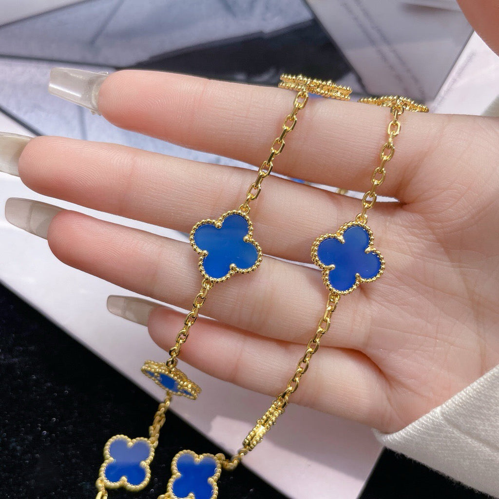CLOVERS THE 10-MOTIFS BLUE AGATE NECKLACE