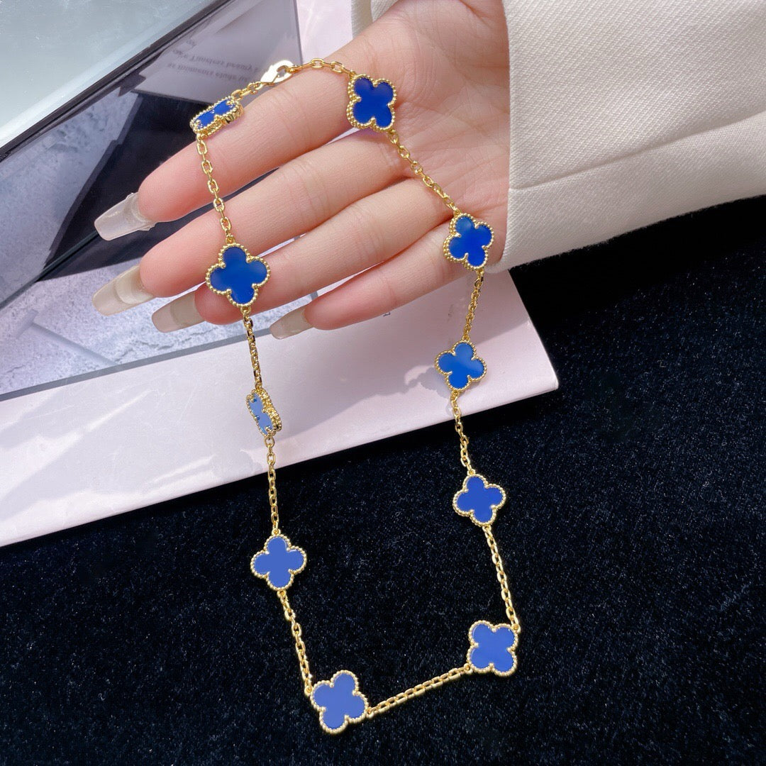 CLOVERS THE 10-MOTIFS BLUE AGATE NECKLACE
